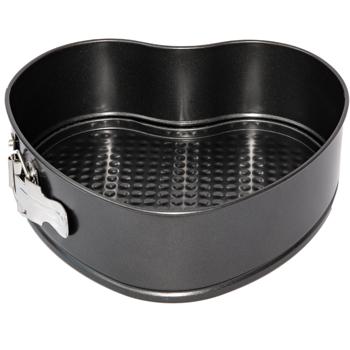 Preview: 3-teiliges Springformen-Set aus Karbonstahl, schwarz, antihaftbeschichtet – 2 x Rund & Herzform, Backformen für Kuchen, Torten, Backzubehör