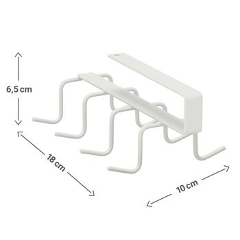 Preview: Schrankeinsatz Metall zum Einhängen - Halterung mit 8 Haken für Kleiderschrank & Küche - Weiss - 6,5x10x18cm - Ohne Bohren - Extra Stauraum