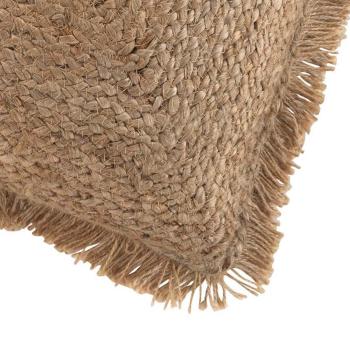 Preview: Jute Kissenhülle Ethno-Stil - Dekoration für Sofa, Lounge, Bett - Baumwoll-Rückseite, Fransen, Reissverschluss, Braun, 45x45 cm