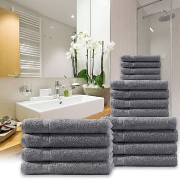 Preview: Handtuchset 12-teilig – 4 Gäste-, 4 Hand- & 4 Duschtücher – 100% Baumwolle, Anthrazit, 500g/m² – Kuschelweich, Saugstark, schnell trocknend, elegant