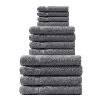 Handtuchset 12-teilig - Luxuriöse Qualität 100% Baumwolle anthrazit - 4 Gäste-, 4 Hand- & 4 Badetücher (500g/m²) - Saugstark, hautfreundlich & schnell trocknend