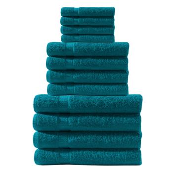 12-teiliges Handtuchset Petrol - Luxuriöse 100% Baumwolle 500g/m² - 4 Gäste-, 4 Hand-, 4 Badetücher - Saugstark, hautfreundlich, waschbar 60°