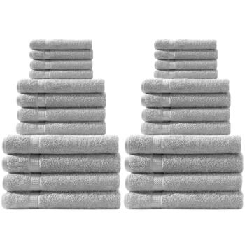 Handtuchset 24-teilig - Luxuriöse 100% Baumwolle, 500 g/m², silber - 8 Gäste-, 8 Hand-, 8 Duschtücher (50x30/100x50/140x70cm) - Flauschig & saugstark