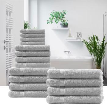 Preview: Handtuchset 24-teilig - Luxuriöse 100% Baumwolle, 500 g/m², silber - 8 Gäste-, 8 Hand-, 8 Duschtücher (50x30/100x50/140x70cm) - Flauschig & saugstark