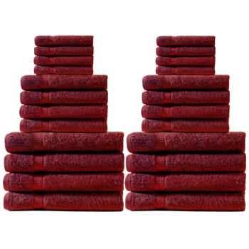 24-teiliges Handtuchset Bordeaux - Kuschelweiche 100% Baumwolle - Saugstark, schnelltrocknend - Inkl. 8 Gäste-, Hand- & Badetücher mit Bordüren, 500 g/m²