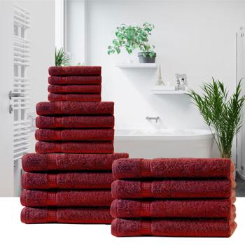Preview: 24-teiliges Handtuchset Bordeaux - Kuschelweiche 100% Baumwolle - Saugstark, schnelltrocknend - Inkl. 8 Gäste-, Hand- & Badetücher mit Bordüren, 500 g/m²