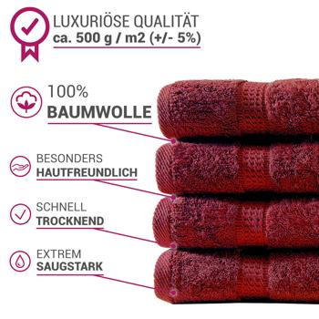 Preview: 24-teiliges Handtuchset Bordeaux - Kuschelweiche 100% Baumwolle - Saugstark, schnelltrocknend - Inkl. 8 Gäste-, Hand- & Badetücher mit Bordüren, 500 g/m²