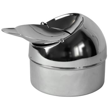 Preview: Aschenbecher mit Klappe - Edles Design, Geruchsdicht & Hygienisch - Verchromtes Metall, Ø 9 cm - Für Innen- & Aussenbereich, Gastronomie geeignet