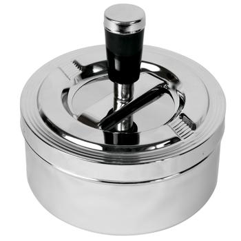 Aschenbecher Metall - Mit Drehfunktion schliesst Asche & Gerüche ein - Verchromt, Ø 11 cm, Silber - Ideal für Innen- & Aussenbereich - Elegantes Design