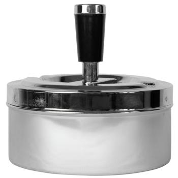 Preview: Aschenbecher Metall - Mit Drehfunktion schliesst Asche & Gerüche ein - Verchromt, Ø 11 cm, Silber - Ideal für Innen- & Aussenbereich - Elegantes Design