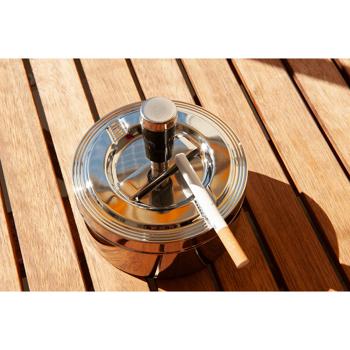 Preview: Aschenbecher Metall - Mit Drehfunktion schliesst Asche & Gerüche ein - Verchromt, Ø 11 cm, Silber - Ideal für Innen- & Aussenbereich - Elegantes Design