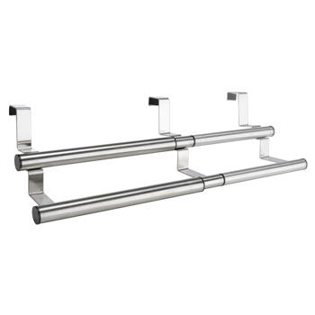 Handtuchhalter Edelstahl ausziehbar 25-40 cm - An Schranktüren ohne Bohren - Kratzschutz - 2 Stangen für Geschirr-, Hand- & Gästetücher - Küche/Bad