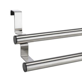 Preview: Handtuchhalter Edelstahl ausziehbar 25-40 cm - An Schranktüren ohne Bohren - Kratzschutz - 2 Stangen für Geschirr-, Hand- & Gästetücher - Küche/Bad