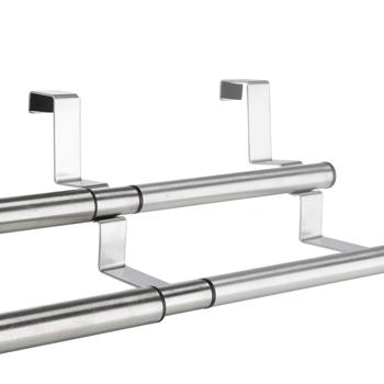 Preview: Handtuchhalter Edelstahl ausziehbar 25-40 cm - An Schranktüren ohne Bohren - Kratzschutz - 2 Stangen für Geschirr-, Hand- & Gästetücher - Küche/Bad