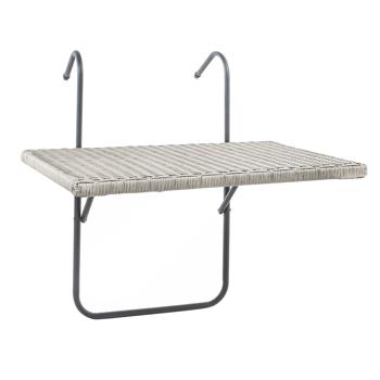Balkon-Hängetisch 60x40cm Rattan-Optik aus Korbweide - Platzsparend mobil klappbar - Metallgestell Grau - 3-stufig verstellbar für Brüstung bis 7cm