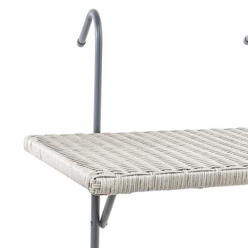 Preview: Balkon-Hängetisch 60x40cm Rattan-Optik aus Korbweide - Platzsparend mobil klappbar - Metallgestell Grau - 3-stufig verstellbar für Brüstung bis 7cm