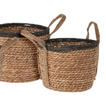 Preview: 3er-Set Rattan Körbe rund – Vielseitige Aufbewahrungskörbe & Pflanzkörbe mit Henkeln – Braun/Schwarz, Ø 25-33cm, Landhaus-Stil, 130-148 Zeichen