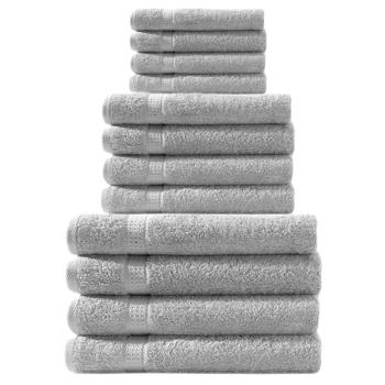 Handtuchset 12-teilig für Bad & Gäste-WC - 4x Gäste-, 4x Hand-, 4x Duschtücher - 100% Baumwolle (500g/m²) - Kuschelweich, saugstark, silber