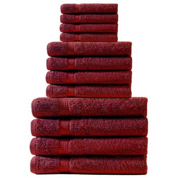 Handtuchset 12-teilig bordeaux - 4 Gäste-, 4 Hand-, 4 Badetücher - 100% Baumwolle 500g/m² - Kuschelweich, saugstark, schnelltrocknend - Mit Bordüren