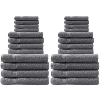 Handtuchset 24-teilig - 8 Gäste-, 8 Hand-, 8 Duschtücher - 100% Baumwolle Anthrazit 500g/m² - Kuschelweich, Saugstark & Pflegeleicht - Eleganter Bordüren-Look