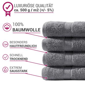 Preview: Handtuchset 24-teilig - 8 Gäste-, 8 Hand-, 8 Badetücher - 100% Baumwolle anthrazit - 500 g/m² - Hautfreundlich & Saugstark - Waschbar 60°