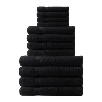 Handtuchset 12-teilig Schwarz - Luxuriöse 500 g/m² Baumwolle für Bad & Gästezimmer - 4 Gäste-, 4 Hand-, 4 Badetücher - Kuschelweich, saugstark, schnelltrocknend