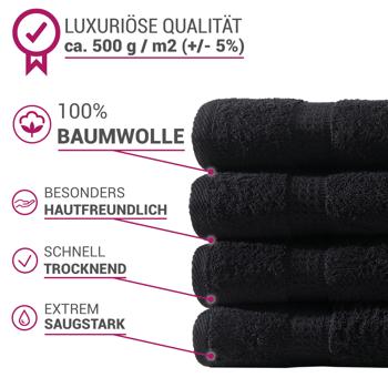 Preview: Handtuchset 24-teilig Schwarz - Luxuriöse Baumwoll-Qualität - 8 Gäste-, 8 Hand- & 8 Duschtücher - Kuschelweich, saugstark & maschinenwaschbar 60°