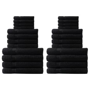 24-teiliges Handtuchset Schwarz - 8x Gäste-, 8x Hand- & 8x Badetücher - 100% Baumwolle, 500 g/m², kuschelweich, saugstark, maschinenwaschbar 60°