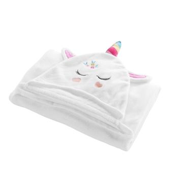 Preview: Kinder Einhorn Bademantel aus Flanell - Kuschelweich mit Kapuze im Einhorn-Design & Handschützern - 100% Polyester - 100x120 cm - Waschbar