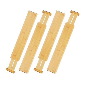 4er-Set Schubladentrenner Bambus - Schubladeneinteiler mit Spannfedern & Vlies - Flexible Länge - 6x1.5x55cm braun - für Küche, Büro, Bad