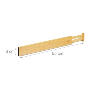 Preview: 4er-Set Schubladentrenner Bambus - Schubladeneinteiler mit Spannfedern & Vlies - Flexible Länge - 6x1.5x55cm braun - für Küche, Büro, Bad