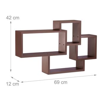 Preview: Wandregal zum Aufhängen - Hängeregal aus braunem MDF - 42x69x12cm - Modernes Design - Ideal für Deko, Küche & Bad - Belastbar bis 8 kg