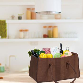 Preview: Kaminholztasche Filz Braun - 2 Tragegriffe, schonend zu Böden, 27l Volumen - 25x25x50cm für Brennholz, Deko, Einkauf, Spielzeug
