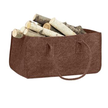 Kaminholztasche Filz Braun - 2 Tragegriffe, schonend zu Böden, 27l Volumen - 25x25x50cm für Brennholz, Deko, Einkauf, Spielzeug