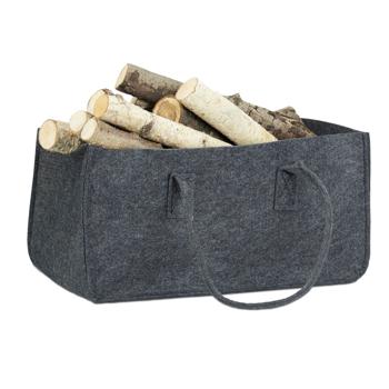 Kaminholztasche Filz anthrazit – Robuster Brennholz-Tragekorb mit 2 Griffen für Kamin- & Ofenholz – 25x25x50cm - schonend zu Böden - vielseitig nutzbar