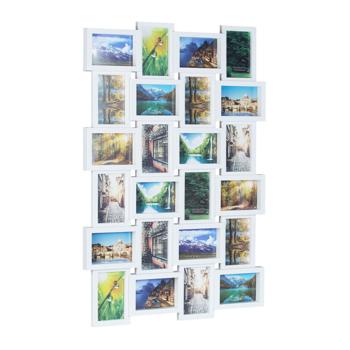 Bilderrahmen Collage für 24 Fotos - Multi Fotorahmen zum Aufhängen Hoch-/Querformat - Weiss - 59x86x2,5cm - Kunststoff/MDF - Ideal für Erinnerungen
