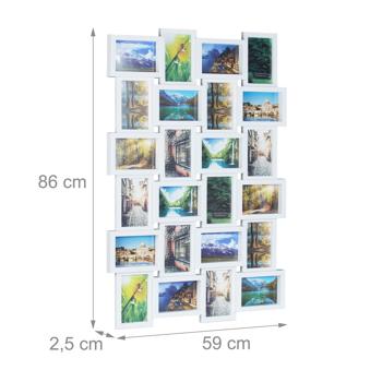 Preview: Bilderrahmen Collage für 24 Fotos - Multi Fotorahmen zum Aufhängen Hoch-/Querformat - Weiss - 59x86x2,5cm - Kunststoff/MDF - Ideal für Erinnerungen