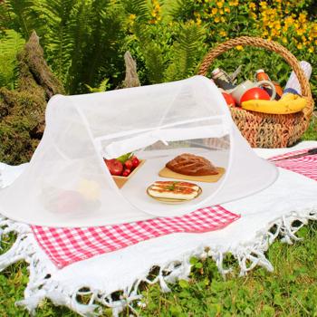 Preview: Fliegenhaube für Essen mit Boden - Pop-Up Prinzip, Schutz vor Insekten & Ungeziefer - Weiss, Polyester 40x110x58cm - Kuchen- & Grillgutabdeckung