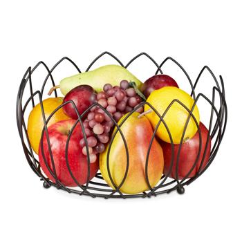 Obstkorb Blätterform aus Metall - Eleganter Obstschalen-Hingucker für Küche & Esstisch - Schwarz, Ø 27x13cm - Offen & atmungsaktiv - Optimal für Obst & Gemüse