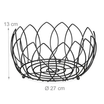 Preview: Obstkorb Blätterform aus Metall - Eleganter Obstschalen-Hingucker für Küche & Esstisch - Schwarz, Ø 27x13cm - Offen & atmungsaktiv - Optimal für Obst & Gemüse