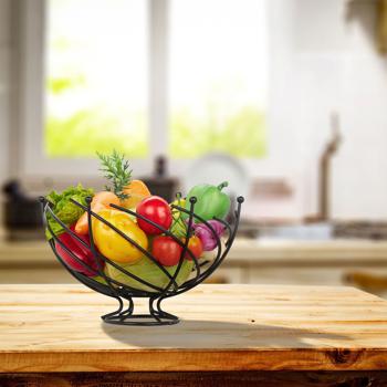 Preview: Obstkorb gefertigt aus Eisen, Obstschale in dekorativer Form, schwarz, 20,5 x 33,5 cm