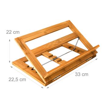 Preview: Kochbuchständer Bambus - Leseständer mit 3-stufiger Neigung - Ideal für Rezepte, Notizen & Schneidebretter - 22x33x22.5cm - Ergonomisch für Küche/Büro