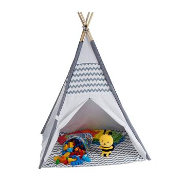 Kinder-Spielzelt Tipi-Design - Gemütliches Rückzugszelt für Jungen & Mädchen - Polyester & Holz, grau-weiss, 150x120x120cm - Ideal für Innen & Garten
