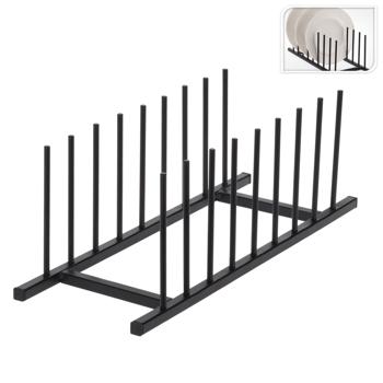 Preview: Tellerhalter aus Metall - für 8 Teller - Schwarz - 34,5x12,5 cm - platzsparend, robust & modern - Ideal für Küchenschrank, Buffet & Abtropf-Gestell