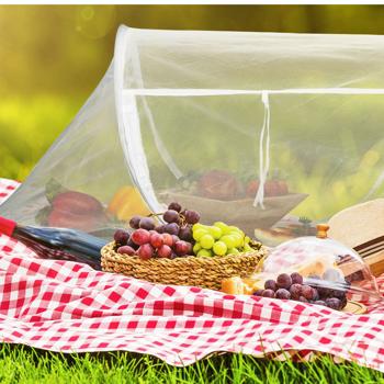 Preview: 2er-Set Fliegenhauben mit Boden – Effektiver Insektenschutz für Essen – Pop-Up Prinzip, weiss – Polyester Abdeckhauben 40x110x58cm – Ideal für Gartenpartys