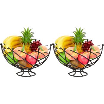 2er-Set Obstkörbe aus Eisen - Dekorative Obstschalen mit Luftzirkulation für optimale Reifung - Schwarz, je 20,5x33,5 cm - Hingucker für Küche & Esstisch