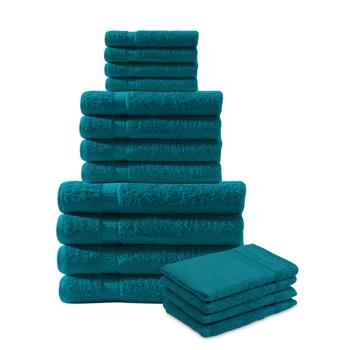 16-teiliges Frottee Handtuch-Set - Flauschig weich, saugstark & langlebig - 100% Baumwolle, 500 g/m² - 4 Gäste-, 4 Hand-, 4 Dusch-, 4 Waschlappen - Petrol