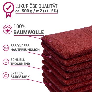 Preview: 32-teiliges Frottee Handtuch-Set Bordeaux - Weich & Saugstark für Bad & Wellness - 100% Baumwolle - 8 Gäste-, Hand-, Dusch- und Waschlappen - 500 g/m²