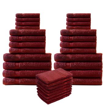 32tlg. Frottee Handtuch-Set Bordeaux - 100% Baumwolle, flauschig & saugstark - 8 Gäste-, 8 Hand-, 8 Bade-, 8 Waschlappen - 500g/m² - 60° waschbar