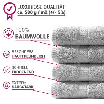 Preview: 16-teiliges Frottee Handtuch-Set - Flauschig weich, saugstark & strapazierfähig - 100% Baumwolle, 500g/m², silber - 4x Gäste-, Hand-, Bade-, Waschlappen